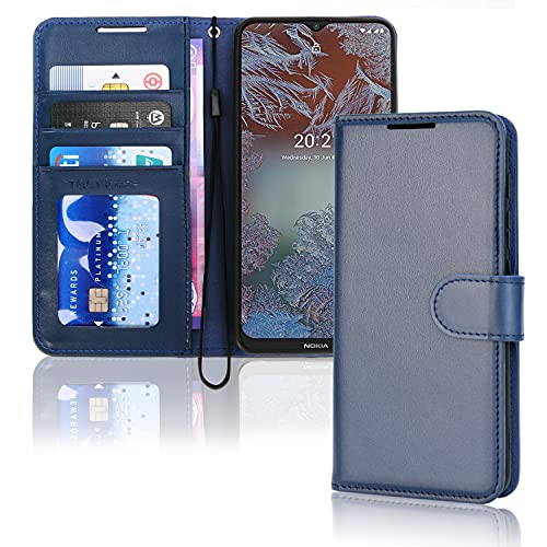 TECHGEAR Leder Hülle Nokia G10 - PU Leder Flip Case Schutzhülle Ledertasche [Brieftasche] Handyhülle mit Ständer und Handschlaufe Beutel kompatibel mit Nokia G10 - Blau von TECHGEAR