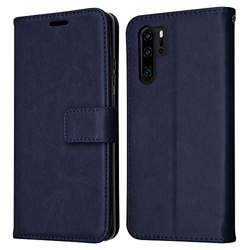 TECHGEAR Leder Hülle kompatibel mit Huawei P30 Pro - PU Leder Flip Case Schutzhülle Ledertasche [Brieftasche] Handyhülle mit Ständer und Handschlaufe Beutel Case - Blau von TECHGEAR