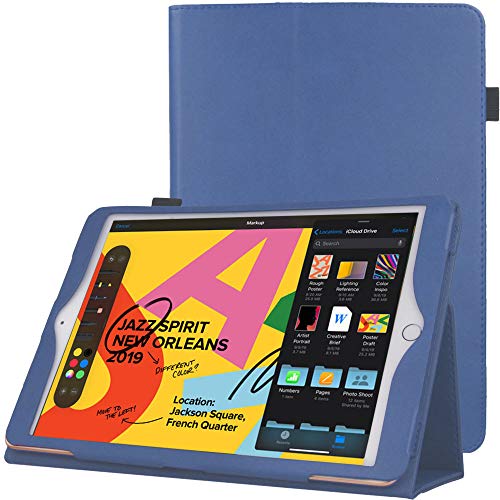 TECHGEAR Leder hülle für iPad 10.2 2021/2020/2019 [9. 8. 7. Generation] PU-Leder Schlank Folio Schutzhülle mit Ständer und Handschlaufe [Auto Schlaf Wach] iPad 10,2 hülle mit stifthalter [HellBlau] von TECHGEAR