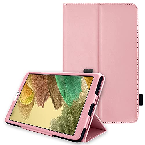 TECHGEAR Lederhülle für Samsung Galaxy Tab A7 Lite 8,7 Zoll (SM-T220 / SM-T225) Premium PU Leder Slim Folio Stand Case Cover mit Handschlaufe [Hellrosa] von TECHGEAR