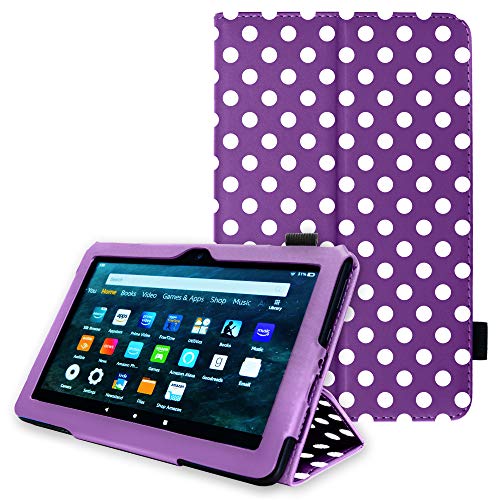 TECHGEAR Neue Amazon Fire HD 8, HD 8 Plus, Kinder, 2024/2022/2020 14. 12. 10. Generation Hülle - PU Leder Slim Hülle mit Ständer und Handschlaufe Schutzhülle Tasche - Lila Tupfen von TECHGEAR