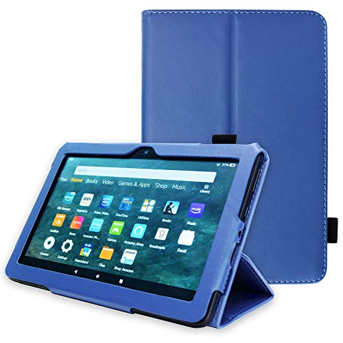 TECHGEAR Neue Amazon Fire HD 8, HD 8 Plus, Kinder, 2024/2022/2020 14. 12. 10. Generation Hülle - PU Leder Slim Hülle mit Ständer und Handschlaufe Schutzhülle Tasche - Blau von TECHGEAR