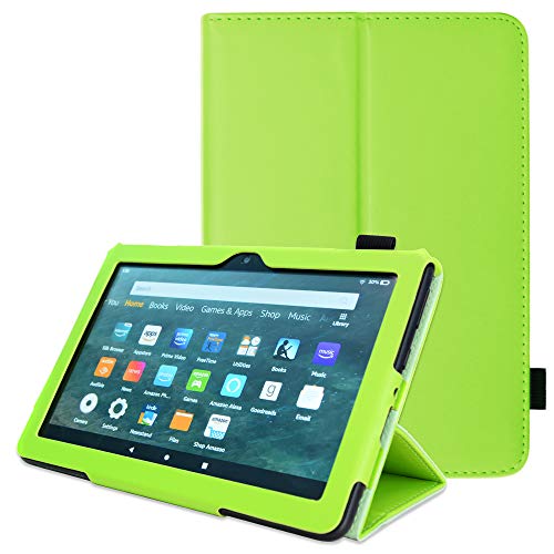 TECHGEAR Neue Amazon Fire HD 8, HD 8 Plus, Kinder, 2024/2022/2020 14. 12. 10. Generation Hülle - PU Leder Slim Hülle mit Ständer und Handschlaufe Schutzhülle Tasche - Grün von TECHGEAR