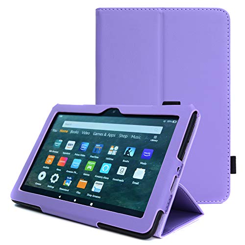 TECHGEAR Neue Amazon Fire HD 8, HD 8 Plus, Kinder, 2024/2022/2020 14. 12. 10. Generation Hülle - PU Leder Slim Hülle mit Ständer und Handschlaufe Schutzhülle Tasche - Lila von TECHGEAR