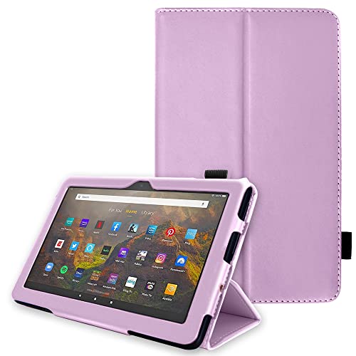 TECHGEAR Neue Fire HD 10 / HD 10 Plus Hülle - PU Leder Slim Hülle mit Ständer, Handschlaufe [Auto Schlaf/Wach] Schutzhülle Tasche für Amazon Fire HD10, HD 10 Plus (11. Generation / 2021) - Lavendel von TECHGEAR