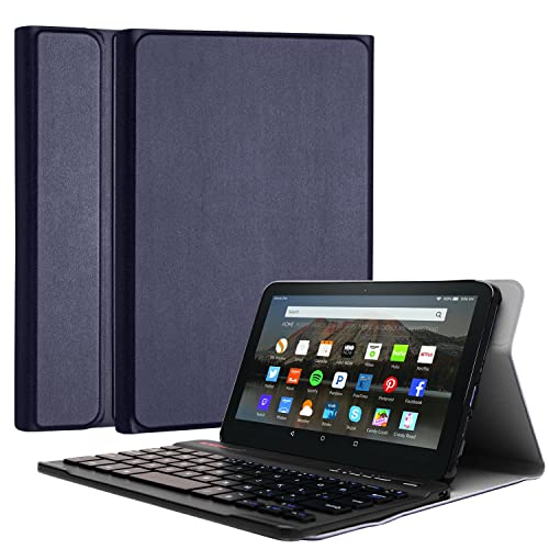 TECHGEAR STRIKE FOLIO Hülle für Amazon Fire HD 8 Zoll 12. Generation / 2022 - PU-Lederhülle mit abnehmbarer Bluetooth-Tastatur und Ständer, Amazon Fire HD 8 Tastaturhülle (Denimblau) von TECHGEAR