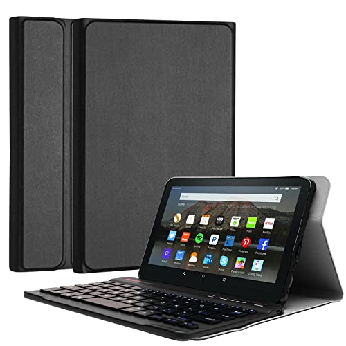 TECHGEAR QWERTY Strike Folio Hülle für Amazon Fire HD 8 Zoll 14. / 12. Generation, 2024/2022 - PU-Lederhülle mit Abnehmbarer Bluetooth-Tastatur und Ständer, Amazon Fire HD 8 Tastaturhülle (schwarz) von TECHGEAR