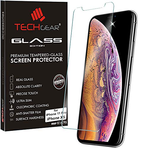 TECHGEAR Schutzfolie kompatibel mit iPhone Pro 11, iPhone XS - Schutzfolie Glas Anti-Kratzer Schutzabdeckung kompatibel mit iPhone iPhone 11 Pro, iPhone XS (5,8 Zoll) von TECHGEAR