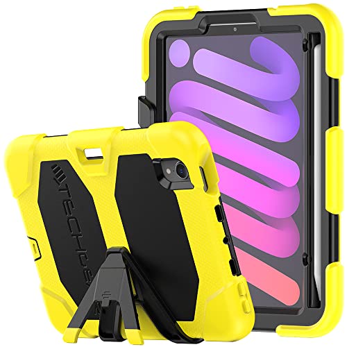 TECHGEAR Schutzhülle Designed für iPad Mini 6 2021 6. Generation (8.3 Zoll) Robuste hülle Design Stoßfester Panzer Überleben mit abnehmbaren Ständer Schule, Kinder Bauunternehmer hülle - Gelb von TECHGEAR