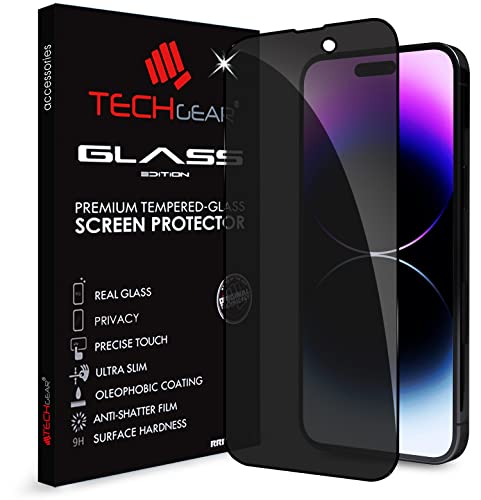TECHGEAR Sichtschutz GLAS für iPhone 14 Pro, Schutzfolie Full Coverage Privacy 3D Touch mit Vollständige Abdeckung Antispy Glas folie Kompatibel mit iPhone 14 Pro von TECHGEAR