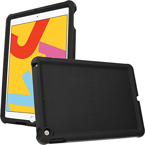 TECHGEAR Silikon Hülle für iPad 10.2 2021/2020/2019 (9. 8. 7. Generation) [Kinderfreundlich] Stark Schutzhülle Silikon Weicher Hülle Rutschfeste stoßfeste verstärkte Ecken + Displayschutzfolie,Schwarz von TECHGEAR
