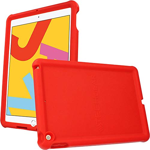 TECHGEAR Silikon Hülle für iPad 10.2 2021/2020/2019 (9. 8. 7. Generation) [Kinderfreundlich] Stark Schutzhülle Silikon Weicher Hülle rutschfeste stoßfeste verstärkte Ecken + Displayschutzfolie, Rot von TECHGEAR