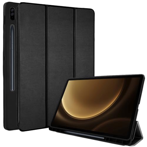 TECHGEAR Smart Case für Samsung Galaxy Tab S9 FE Plus (S9 FE+) 12,4 Zoll 2023 (SM-X610 / SM-X616) PU Leder Slim Smart Case Stand Cover mit Eckenschutz [Auto Wake/Sleep] Weiche TPU-Halterung - Schwarz von TECHGEAR