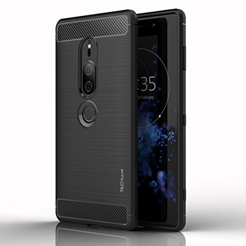 TECHGEAR [Stealth Case Hülle kompatibel mit Sony Xperia XZ2 Premium - Weich Flexible schlagfeste TPU-Slim-Case-Hülle [Kohlenstofffaser Design] Ultra dünn Super Passgenaue Schutzhülle - Schwarz von TECHGEAR