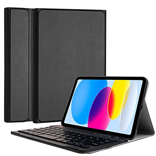 TECHGEAR Strike Folio Schutzhülle für iPad 10 11,9 Zoll (2022, 10. Generation), PU-Leder, Standfunktion mit abnehmbarer kabelloser Bluetooth-Tastatur, UK-QWERTY-Tastatur, Schwarz von TECHGEAR