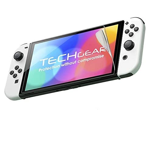 TECHGEAR Switch OLED Schutzfolie [3 Stück] Ultra Klare Schutzfolie Displayschutz mit Reinigungstuch + Applikationskarte kompatibel mit Nintendo Switch OLED von TECHGEAR