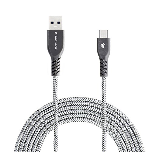 TECHGEAR USB C Kabel 2 Meter Typ C Geflochtene Ladekabel und Synchronisation Kabel Kompatible mit Samsung Tab A9/A9 Plus 11, Tab A8 10.5, Tab A7, S6 Lite, Tab S7 S8 S9 FE/Plus/Ultra - Silber von TECHGEAR