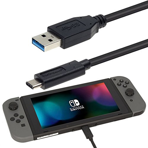 TECHGEAR USB C Kabel 2 meter USB Datenkabel Ladekabel C Kombatible mit Nintendo Switch Lite, Switch Oled, Switch, Portal, usw - Schwarz von TECHGEAR