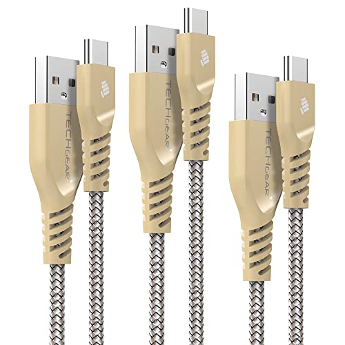 TECHGEAR USB C Kabel [3 Stück 30cm 1m 2m] USB Typ C Nylon geflochtene Schnur Ladekabel und Synchronisation Kabel für iPad Air 4, iPad Pro 12.9" und iPad Pro 11" 2021, 2020, 2018 - Gold von TECHGEAR