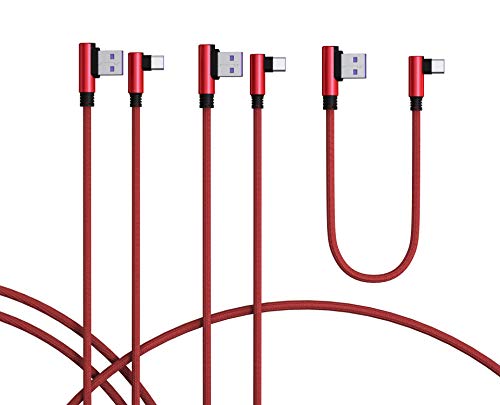 TECHGEAR USB C kabel [3 Stück] USB C 90 Grad rechtwinkliges reversibles kabel passt Huawei P40, P30, Moto, Samsung S24 S23 S22 S21 FE Plus Ultra Modelle, A15 A14 A24 A25 A54 A55 5G A05s, Pixel 8, usw von TECHGEAR
