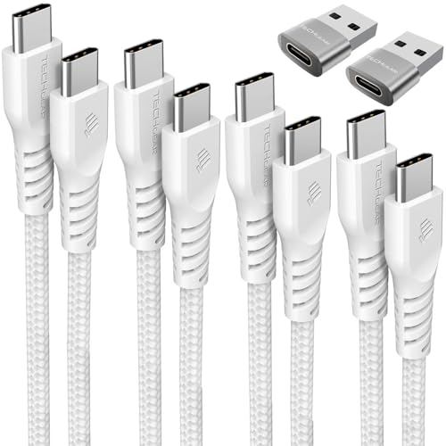 TECHGEAR USB C auf USB C kabel (6 Stück 30cm,1m,2m,3m + 2x adapter) 60W Geflochtenes Typ C Ladekabel, Schnelllade Datenkabel, kompatibel mit iPhone 15, iPad Pro, MacBook Pro, Samsung S24/S23/A14/A15 von TECHGEAR