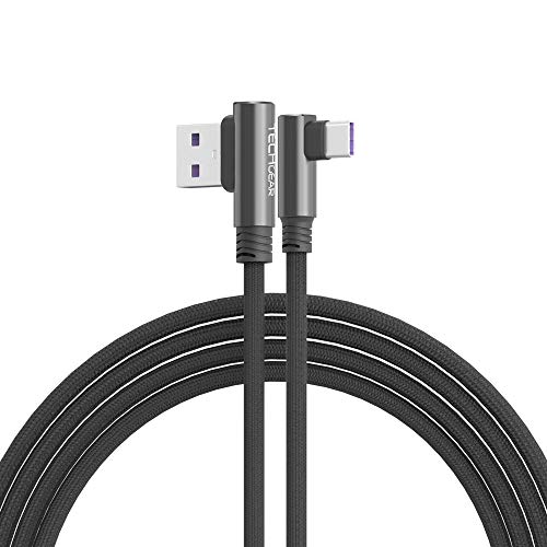 TECHGEAR USB C kabel, [1.5M] USB C 90 Grad rechtwinkliges kabel passt Samsung S24, S23, S22 S21 S20 FE/Plus/Ultra S10, S9, A12 A13 A14 A22 A23 A32 A33 5G, A02s, A03s, A52 A53 A54 5G, usw von TECHGEAR