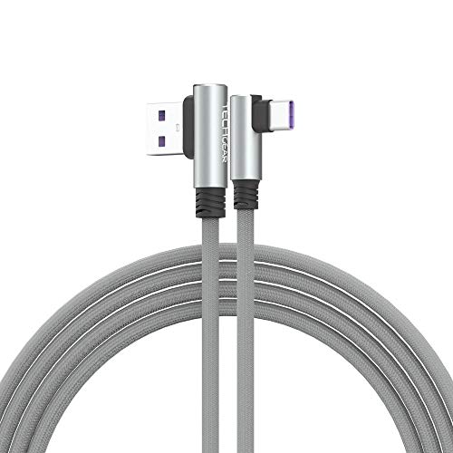 TECHGEAR USB C kabel, [1.5M] USB C 90 Grad rechtwinkliges kabel passt Huawei P40, Samsung S22 S21 S20 Modelle, S21 FE S10 S9 A12 A13 A22 A52 A53 5G A03s, Xiaomi Note 10/11/Pro, Pixel 6, OnePlus 9, usw von TECHGEAR