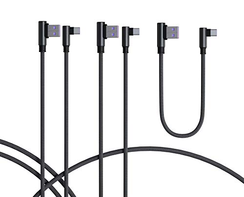 TECHGEAR USB C Kabel [3 Stück] USB C 90 Grad rechtwinkliges reversibles Kabel passt Huawei P40, P30, Moto, Samsung S24 S23 S22 S21 FE Plus Ultra Modelle, A15 A14 A24 A25 A54 A55 5G A05s, Pixel 8, usw von TECHGEAR