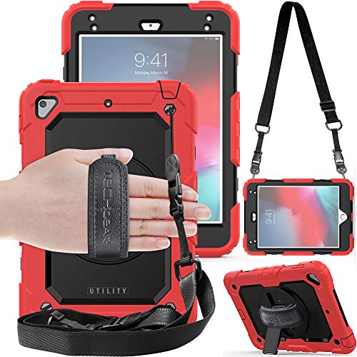 TECHGEAR Utility Hülle für iPad Mini 2019 [5. Gen] & iPad Mini 4 Robust Heavy Duty Stoßfeste Schutzhülle mit 360 Grad Schwenkständer Hand- und Schultergurt mit eingebaut Bildschirm -Rot von TECHGEAR