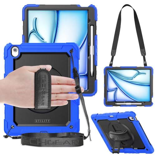 TECHGEAR UTILITY Schutzhülle für Apple iPad Air 33 cm (13 Zoll) M3/M2 (2025/2024), robust, stoßfest, stoßfest, mit 360° drehbarem Ständer, Handschlaufe und Schultergurt, Blau von TECHGEAR