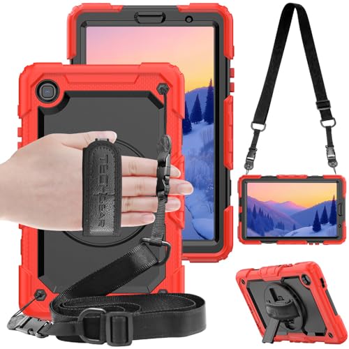TECHGEAR Utility Hülle Kompatibel mit Samsung Galaxy Tab A7 Lite 8.7 (SM-T220/SM-T225) Robust Stoßfest Outdoor Schutzhülle mit 360 Grad Schwenkständer, Hand Schultergurt, Eingebaut Bildschirm -Rot von TECHGEAR