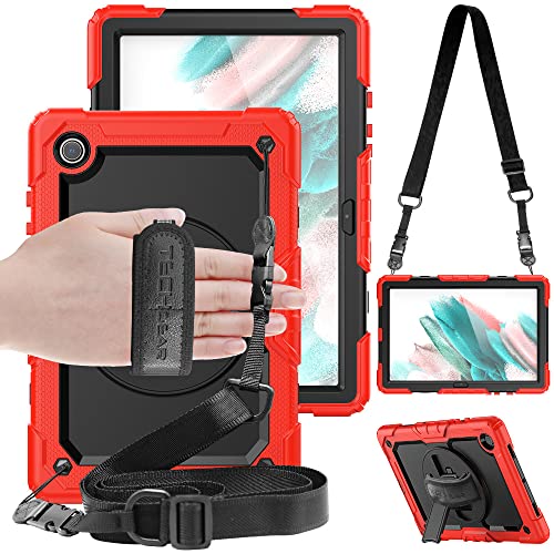 TECHGEAR Utility Hülle Kompatibel mit Samsung Galaxy Tab A8 10.5 (SM-X200/SM-X205) Robust Stoßfest Outdoor Schutzhülle mit 360 Grad Schwenkständer, Hand Schultergurt, Eingebaut Bildschirm -Rot von TECHGEAR