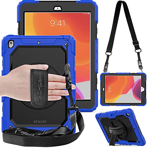 TECHGEAR Utility Hülle für iPad 10.2 2021/2020/2019 [9. 8. 7. Generation] Robust Heavy Duty Stoßfeste Schutzhülle mit 360 Grad Schwenkständer, Hand Schultergurt - Eingebauter Displayschutz - Blau von TECHGEAR