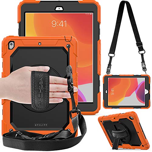 TECHGEAR Utility Hülle für iPad 10.2 2021/2020/2019 [9. 8. 7. Generation] Robust Heavy Duty Stoßfeste Schutzhülle mit 360 Grad Schwenkständer, Hand Schultergurt - Eingebauter Displayschutz - Orange von TECHGEAR