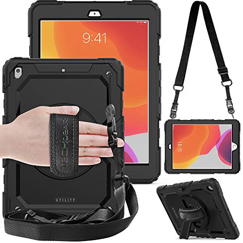 TECHGEAR Utility Hülle für iPad 10.2 2021/2020/2019 [9. 8. 7. Generation] Robust Heavy Duty Stoßfeste Schutzhülle mit 360 Grad Schwenkständer, Hand Schultergurt - Eingebauter Displayschutz - Schwarz von TECHGEAR