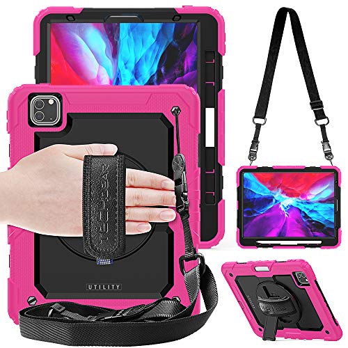 TECHGEAR Utility Hülle für iPad Pro 11 2020/2018 (1. 2. Gen), Robust Heavy Duty Stoßfeste Schutzhülle mit 360 Grad Schwenkständer, Hand Schultergurt - Eingebaut Bildschirm - Rosa von TECHGEAR