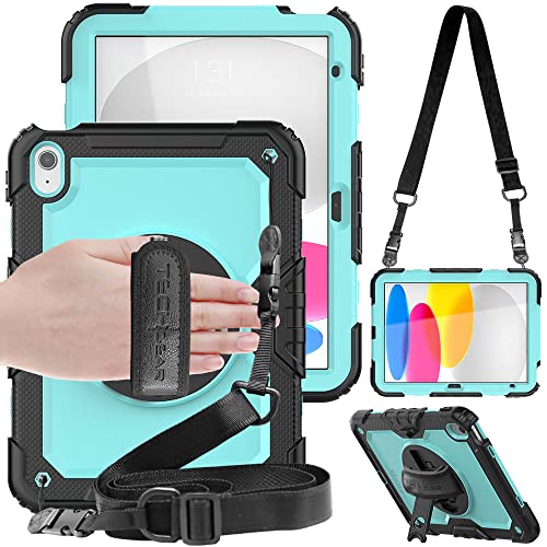 TECHGEAR Utility iPad 10 Generation 2022 hülle (10,9 Zoll) iPad 11 A16 2025, Robust Heavy Duty Stoßfeste Schutzhülle, 360 Grad Schwenk ständer, stifthalter, Hand, Schulter Gurt, Eingebaut schutzfolie von TECHGEAR