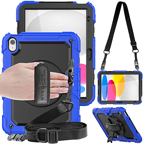 TECHGEAR Utility iPad 10 Generation 2022 hülle (10,9 Zoll) iPad 11 A16 2025, Robust Heavy Duty Stoßfeste Schutzhülle, 360 Grad Schwenk ständer, stifthalter, Hand, Schulter Gurt, Eingebaut schutzfolie von TECHGEAR