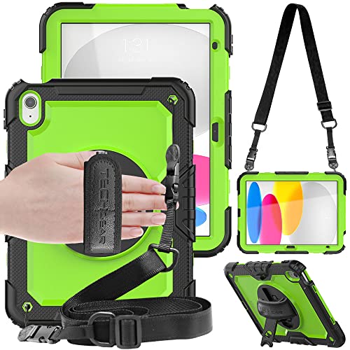 TECHGEAR Utility iPad 10 Generation 2022 hülle (10,9 Zoll) Robust Heavy Duty Stoßfeste Schutzhülle mit 360 Grad Schwenk ständer, stifthalter, Hand & Schulter Gurt, Eingebaut schutzfolie - Grün von TECHGEAR