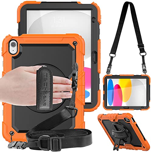 TECHGEAR Utility iPad 10 Generation 2022 hülle (10,9 Zoll) iPad 11 A16 2025, Robust Heavy Duty Stoßfeste Schutzhülle, 360 Grad Schwenk ständer, stifthalter, Hand, Schulter Gurt, Eingebaut schutzfolie von TECHGEAR