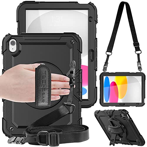 TECHGEAR Utility iPad 10 Generation 2022 hülle (10,9 Zoll) iPad 11 A16 2025, Robust Heavy Duty Stoßfeste Schutzhülle, 360 Grad Schwenk ständer, stifthalter, Hand, Schulter Gurt, Eingebaut schutzfolie von TECHGEAR