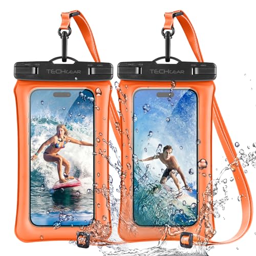 TECHGEAR Wasserdichte Handytasche, [2er-Pack] IPX8 schwimmende Hülle zum Schwimmen, wasserdichte Handytasche mit Umhängeband, kompatibel mit iPhone 16e, 16, 15, 14, 13, 12, Samsung Galaxy S25, S24 von TECHGEAR