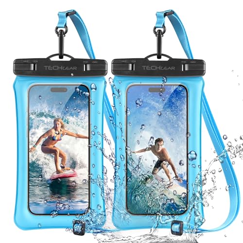 TECHGEAR Wasserdichte Handytasche, [2er-Pack] IPX8 schwimmende Hülle zum Schwimmen, wasserdichte Handytasche mit Umhängeband, kompatibel mit iPhone 16e, 16, 15, 14, 13, 12, Samsung Galaxy S25, S24 von TECHGEAR