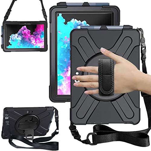 TECHGEAR X-Case Hülle für Microsoft Surface Go 4 / Go 3 / Go 2 (10,5 Zoll) Robust Heavy Duty Stoßfeste Schutzhülle mit 360 Grad Schwenkständer, Hand Schultergurt - Eingebaut Bildschirm - Schwarz von TECHGEAR