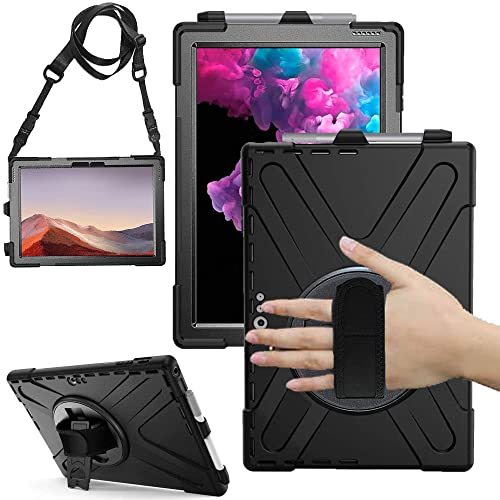 TECHGEAR X-Case Hülle für Microsoft Surface Pro 7/7 Plus/Surface 6/5/4 12,3 Zoll Robust Heavy Duty Stoßfeste Schutzhülle mit 360 Grad Schwenkständer, Hand Schultergurt - Eingebaut Bildschirm -Schwarz von TECHGEAR