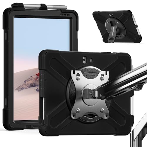 TECHGEAR X-Case mit VESA 75 x 75 mm Löchern für Microsoft Surface Go 4 / Surface Go 3, Go 2 10,5 Zoll / Surface Go 1 25,7 cm (10,1 Zoll), robuste, stoßfeste Schutzhülle mit 360° drehbarer von TECHGEAR