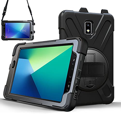 TECHGEAR X Hülle Kompatibel mit Samsung Galaxy Tab Active 2 8,0 (SM-T390 / SM-T395) Robust Stoßfest Outdoor Schutzhülle mit 360 Grad Schwenkständer, Hand Schultergurt, Eingebaut Bildschirm Schwarz von TECHGEAR