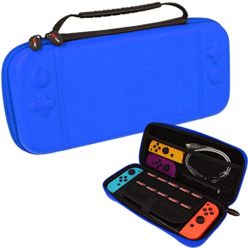 TECHGEAR hülle HRD03, Switch OLED Tasche - Reise und Aufbewahrungs Tasche Kompatibel mit Nintendo Switch OLED, 10 Steckplätze für Spiel Karten + Zubehör, Harte Schutzhülle für Switch OLED [BLAU] von TECHGEAR