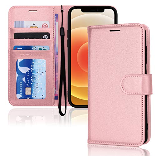 TECHGEAR hülle iPhone 12, iPhone 12 Pro Leder - PU Leder Flip hülle Schutzhülle Ledertasche [Brieftasche] Handyhülle mit Ständer und Handschlaufe - Rosa hülle Kompatible mit iPhone 12/12 Pro von TECHGEAR