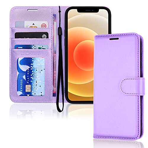 TECHGEAR hülle iPhone 12 Mini Leder - PU Leder Flip hülle Schutzhülle Ledertasche [Brieftasche] Handyhülle mit Ständer und Handschlaufe - Lavendel hülle Kompatible mit iPhone 12 Mini von TECHGEAR